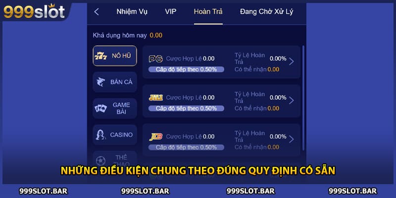Những điều kiện chung theo đúng quy định có sẵn